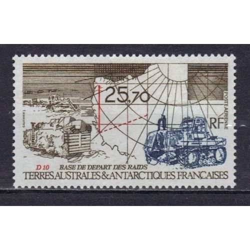 Terres Australes Et Antarctiques Francaises 1993 (Taaf) Poste Aerienne : "Dio", Base De Départ Des Raids : Carte Avec Itinéraire - Timbre 25 F. 70 Brun, Rouge Et Bleu Neuf ** Cote 12,50 ¿