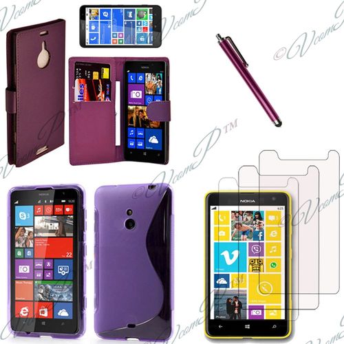 Lot Coque Etui Housse Pochette Accessoires Silicone Gel Films Stylet Portefeuille  Pour Nokia Lumia 1320 - Violet