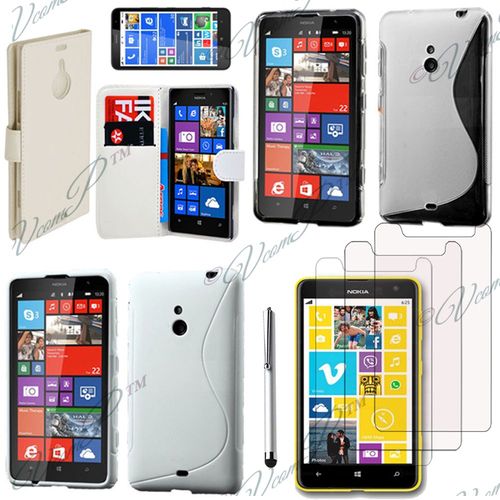 Lot Coque Etui Housse Pochette Accessoires Silicone Gel Films Stylet Portefeuille  Pour Nokia Lumia 1320 - Blanc