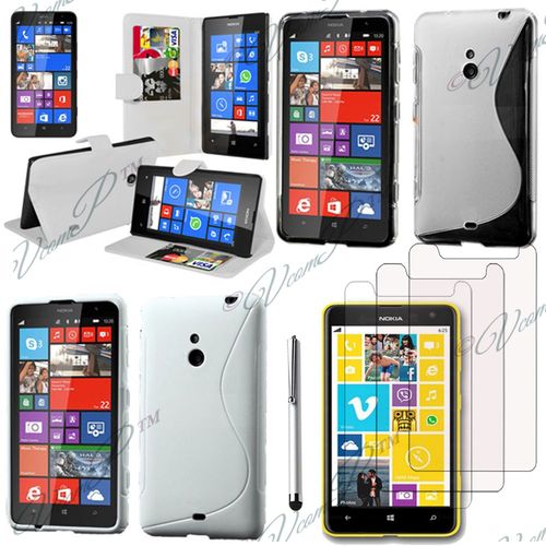 Lot Coque Etui Housse Pochette Accessoires Silicone Gel Films Stylet Portefeuille Support Video  Pour Nokia Lumia 1320 - Blanc