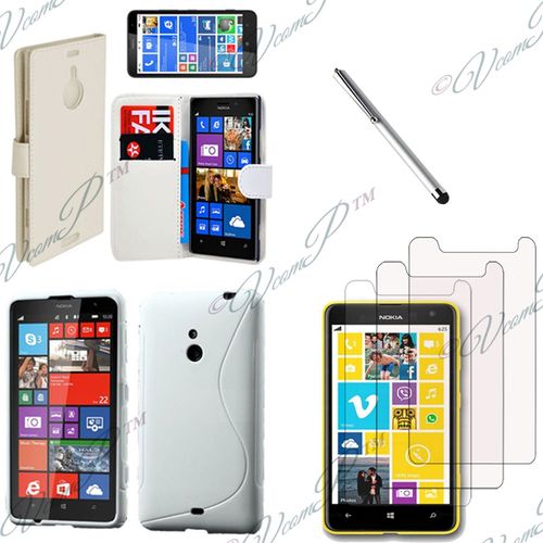 Lot Coque Etui Housse Pochette Accessoires Silicone Gel Films Stylet Portefeuille  Pour Nokia Lumia 1320 - Blanc
