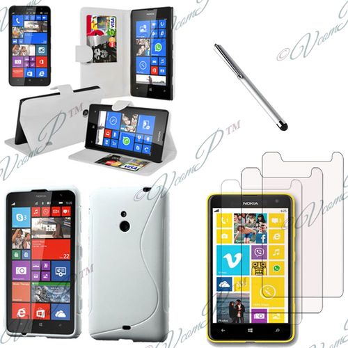 Lot Coque Etui Housse Pochette Accessoires Silicone Gel Films Stylet Portefeuille Support Video  Pour Nokia Lumia 1320 - Blanc