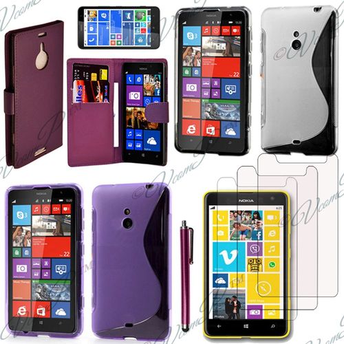 Lot Coque Etui Housse Pochette Accessoires Silicone Gel Films Stylet Portefeuille  Pour Nokia Lumia 1320 - Violet