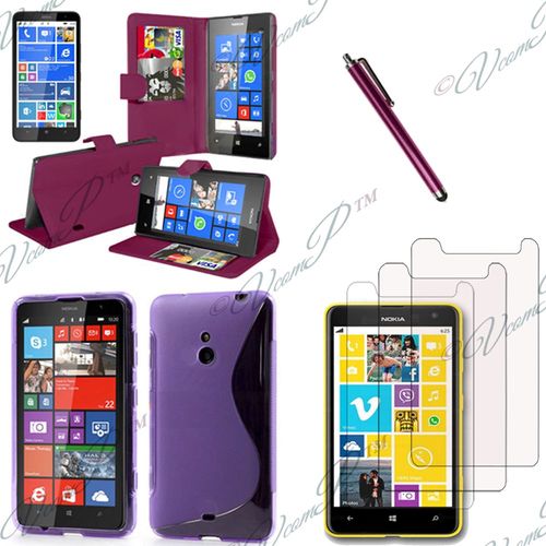 Lot Coque Etui Housse Pochette Accessoires Silicone Gel Films Stylet Portefeuille Support Video  Pour Nokia Lumia 1320 - Violet