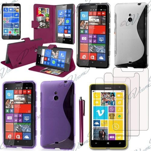 Lot Coque Etui Housse Pochette Accessoires Silicone Gel Films Stylet Portefeuille Support Video  Pour Nokia Lumia 1320 - Violet