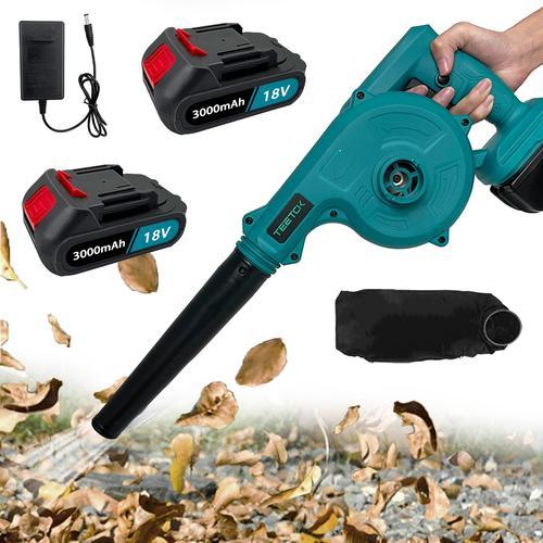 Souffleurs et aspirateurs de feuilles électriques, souffleur d'air sans fil ¿ pour la feuille de poussière de neige de jardin + 2x batterie 3,0a + chargeur ¿ compatible avec la batterie Makita