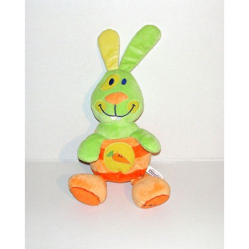 Doudou "Pommette", Peluche 42 Cm, Lapin, Vert Orange, Brodé Carotte