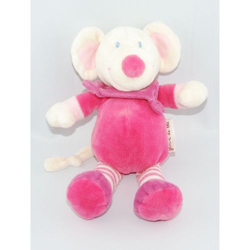 Grain De Blé Doudou Souris Rose Blanc Rayé