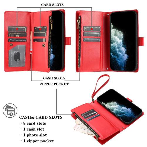 Étui Pour Xiaomi Redmi Note 12 Pro 5g Fentes Pour Cartes Cuir Pu Housse De Sac À Main Folio Flip Portefeuille Fermeture Éclair - Rouge