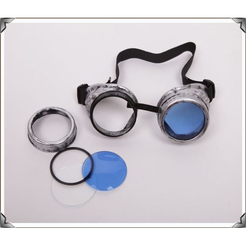 Lunettes Style Steampunk Aviateur Rondes Argenté Vieilli Plastique Dur Vis Métal Verres Doubles Dévissables Costume Cosplay Mode Style Gothique Punk Black Sugar Boutique Cosplay Paris