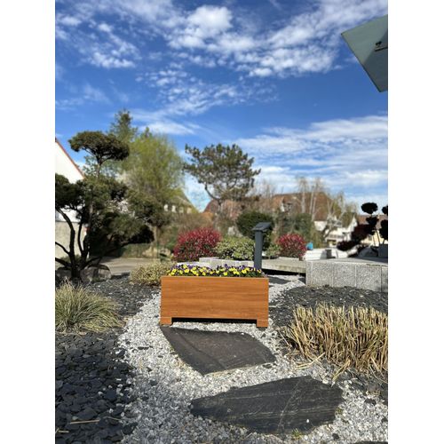 Jardinière Poppy - Motif Effet Bois (Chêne Doré) Ultra-Réaliste - Double Fond Pour Un Drainage Optimal - Made In France - Solide - Imputrescible - Résistante Aux Uvs - Recyclable