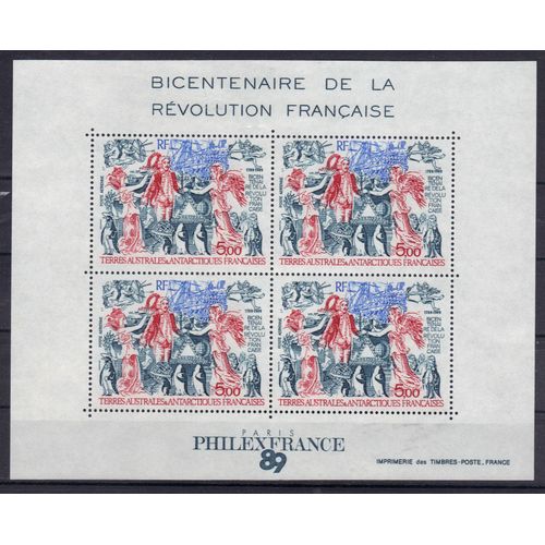 Terres Australes Et Antarctiques Francaises 1989 (Taaf) Poste Aerienne : Bicentenaire De La Révolution Française "Philexfrance 89" - Feuillet De 4 Grands Timbres Neufs **