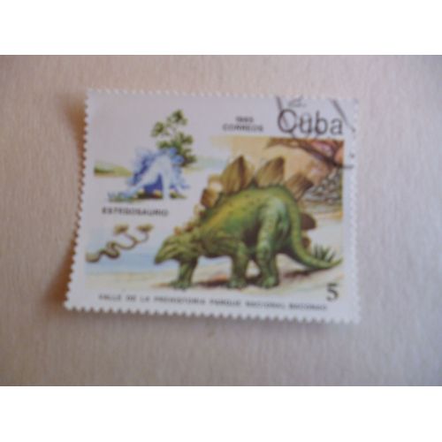Timbre " Cuba 1985 :Estegosaure;Vallée De La Préhistoire".