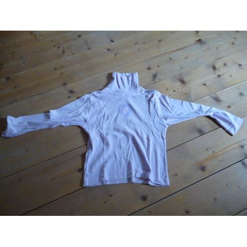Sous-Pull Rose 5 Ans Col Roulé Fleur Et Coeur Brodés