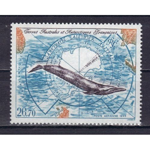Terres Australes Et Antarctiques Francaises 1996 (Taaf) Poste Aerienne : Sanctuaire Baleinier Autral : Rorqual Bleu Sur Carte De L'antarctique - Timbre 26 F. 70 Multicolore Neuf ** Cote 13,30 ¿