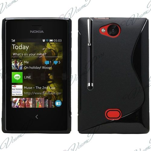 Coque Silicone Pour Nokia Asha 503/ 503 Dual Sim Gel Motif S Au Dos - Noir + Stylet