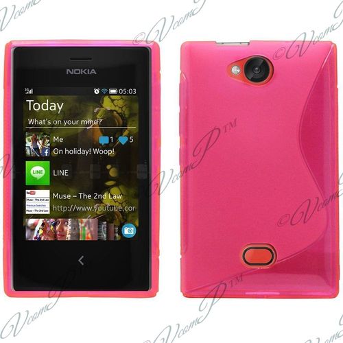 Coque Silicone Pour Nokia Asha 503/ 503 Dual Sim Gel Motif S Au Dos - Rose