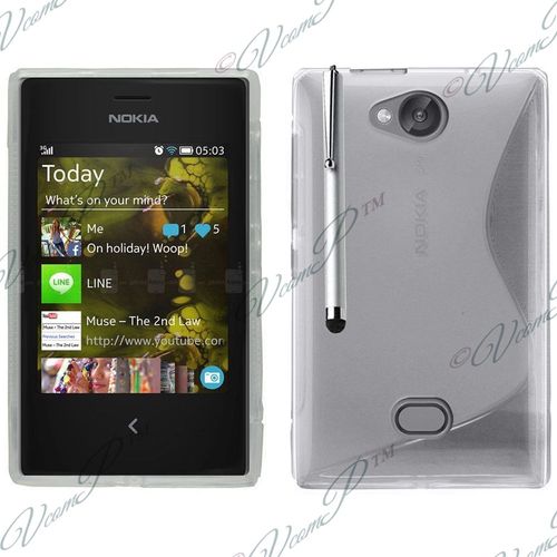 Coque Silicone Pour Nokia Asha 503/ 503 Dual Sim Gel Motif S Au Dos - Transparent + Stylet