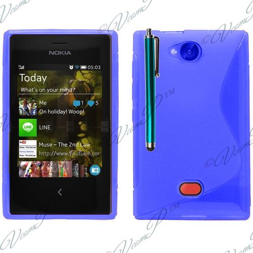 Coque Silicone Pour Nokia Asha 503/ 503 Dual Sim Gel Motif S Au Dos - Bleu + Stylet
