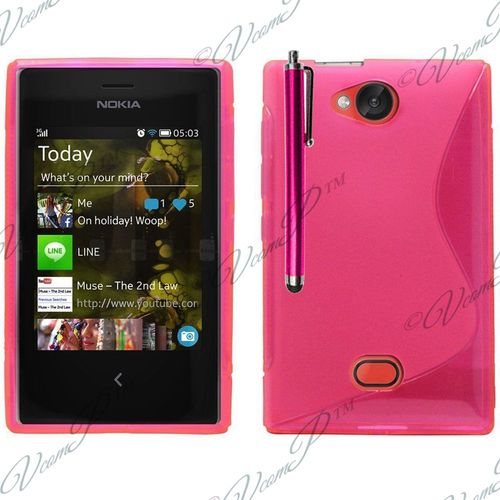 Coque Silicone Pour Nokia Asha 503/ 503 Dual Sim Gel Motif S Au Dos - Rose + Stylet