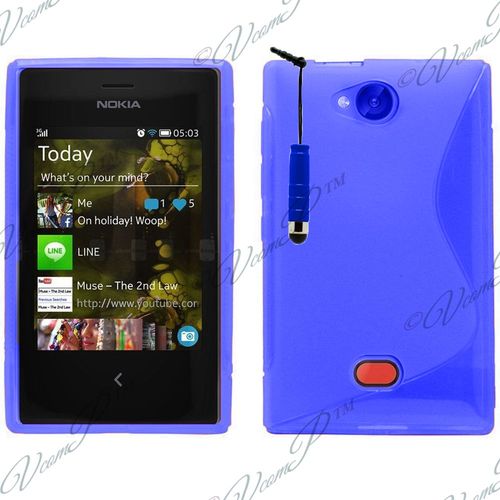 Coque Silicone Pour Nokia Asha 503/ 503 Dual Sim Gel Motif S Au Dos - Bleu + Mini Stylet