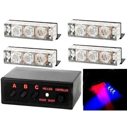 Kit 4 Flash D'urgence À Led (Bleu Et Rouge) - 3 Modes De Signalisation - Type Police / Fbi / Swat / Ambulance