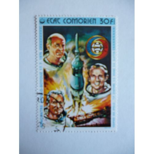 Timbre "Comores :Rencontre Apollo-Soyouz :17/7/1976:Équipage Usa Apollo:T.P.Stafford,V.D.Brand,D.K.Slayton".