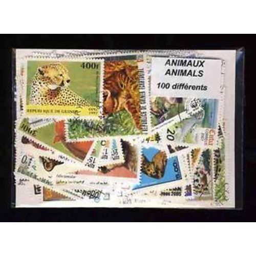 Animaux 100 Timbres Différents Oblitérés
