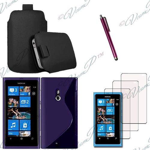 Lot Coque Etui Housse Pochette Accessoires Silicone Gel Films Stylet   Pour Nokia Lumia 800 - Violet