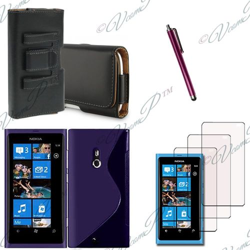 Lot Coque Etui Housse Pochette Accessoires Silicone Gel Films Stylet Cuir Clip Ceinture  Pour Nokia Lumia 800 - Violet