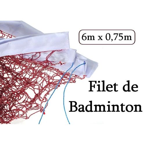 Filet De Badminton Pro 6m De Long - Hauteur 0,75m - Rouge Et Blanc