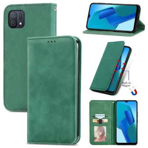Étui Pour Oppo A16k Antichoc Simple Entreprise Couverture Rabotant Portefeuille Étui En Cuir - Vert