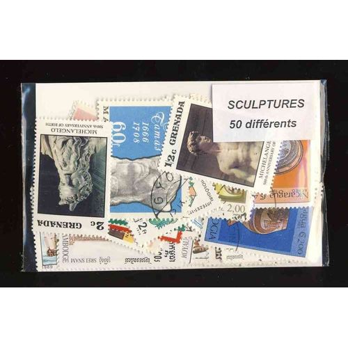 Sculptures 50 Timbres Différents Oblitérés