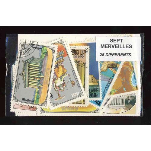 Sept Merveilles 25 Timbres Différents Oblitérés