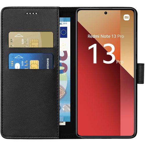 Coque Pour Xiaomi Redmi Note 13 Pro 4g - Portefeuille Noir Rabat Clapet Aimanté Rangement Cartes Phonillico®