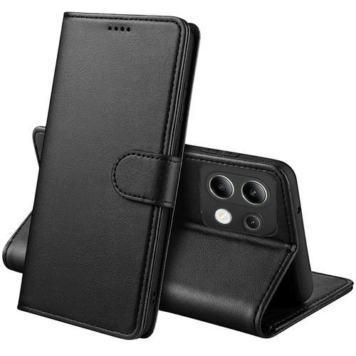 Coque Pour Xiaomi Redmi Note 13 4g - Portefeuille Noir Rabat Clapet Aimanté Rangement Cartes Phonillico®