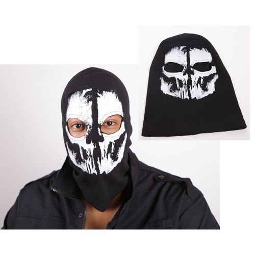 Cagoule Masque Tissu Respirant Motifs Tête De Mort Mâchoires Développées Ghost Fantôme Militaire Soldat Armée Halloween Convention Jeu Vidéo Cosplay Costume Déguisement Black Sugar