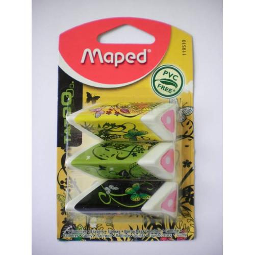 Set De 3 Gommes Triangulaires - Type "Pyramide" - Maped - Sans Pvc - Motif Papillon