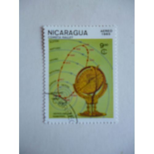 Timbre "Nicaragua 1985 :Comète De Halley :Astrolabe De Habermel 1576".