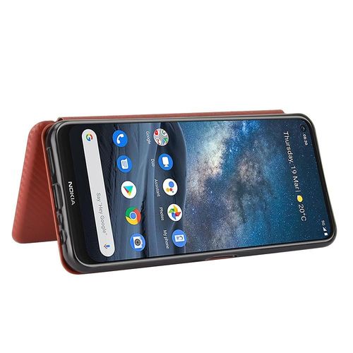 Étui Pour Nokia 8.3 Insertion De Carte Avec Porte-Cartes Kickstand Coque En Cuir Folio Flip Fibre De Carbone Magnétique Protection Complète - Le Brun