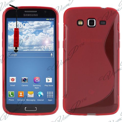 Coque Silicone Pour Samsung Galaxy Grand 2 5.25" Gel Motif S Au Dos - Rouge + Mini Stylet