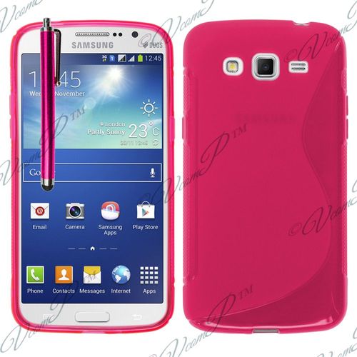 Coque Silicone Pour Samsung Galaxy Grand 2 5.25" Gel Motif S Au Dos - Rose + Stylet