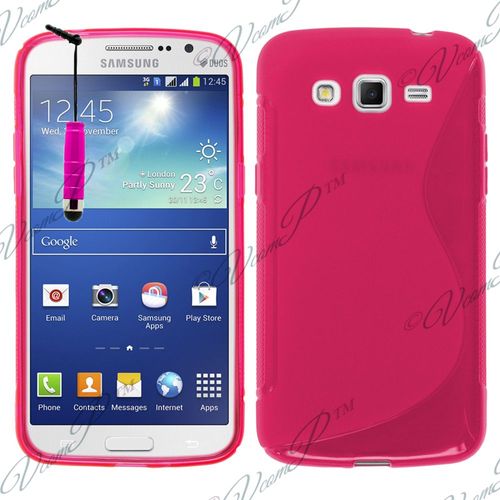 Coque Silicone Pour Samsung Galaxy Grand 2 5.25" Gel Motif S Au Dos - Rose + Mini Stylet