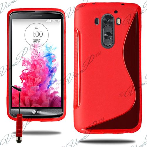 Housse Etui Pochette Coque S Silicone Gel Rouge Pour Lg G3 D855 D851 D850 + Stylet