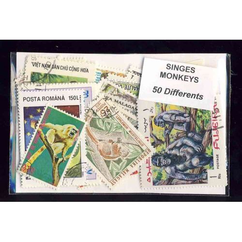 Singes - 50 Timbres Differents - Tous Pays - Obliteres