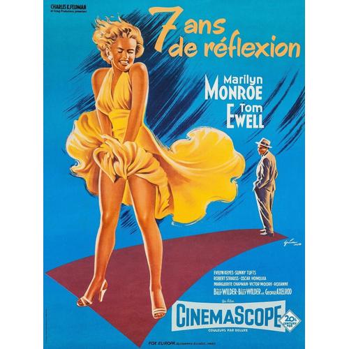 7/Sept Ans De Réflexion /The Seven Year Itch-Véritable Affiche De Cinéma Pliée - Format 120x160 Cm- De Billy Wilder Avec Marilyn Monroe, Tom Ewell, Evelyn Keyes, Sonny Tufts, Robert Strauss -Ressortie