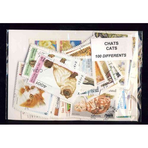 Chats - 100 Timbres Differents Obliteres