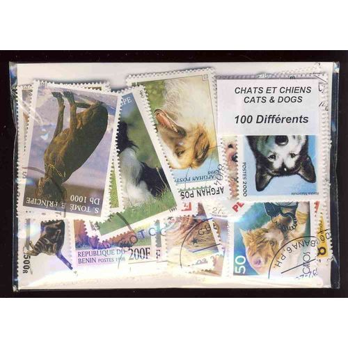Chats & Chiens 100 Timbres Differents Obliteres
