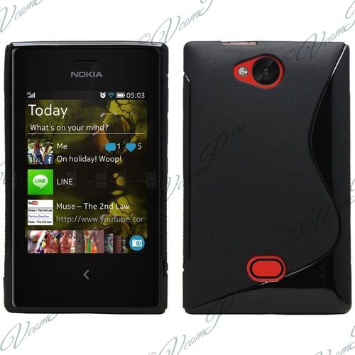 Coque Silicone Pour Nokia Asha 503/ 503 Dual Sim Gel Motif S Au Dos - Noir