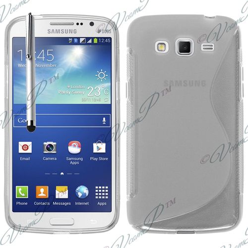 Coque Silicone Pour Samsung Galaxy Grand 2 5.25" Gel Motif S Au Dos - Transparent + Stylet